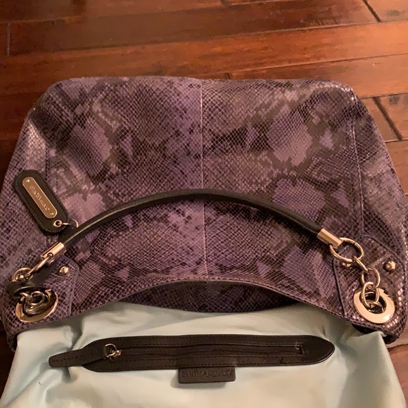 Cynthia Rowley Purplish Blue Leather Snakeskin Print Shoulder Bag EUC - Picture 10 of 11
